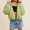 FC02101-05 Oversized Cable-Knit Puffer Jacket with Drawstring – Cozy & Stylish Winter Outerwear for Women
