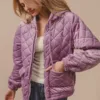 Quilted Velvet Hood Jacket with Pocket – Cozy & Stylish Winter Outerwear for Women