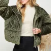 Velvet Textured Quilted Puffer Jacket – Luxurious & Warm Winter Outerwear for Women