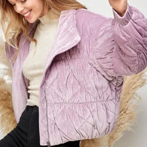 Velvet Textured Quilted Puffer Jacket – Luxurious & Warm Winter Outerwear for Women
