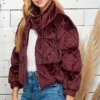 FC02103-03 Velvet Textured Quilted Puffer Jacket – Luxurious & Warm Winter Outerwear for Women