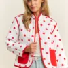 Loose Fit Quilted Valentine Heart Colorblock Cotton Jacket – Cozy Winter Outerwear for Women