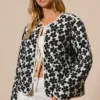 FC02105-02 Daisy Flower Quilted Outer Jacket with Front Tie – Cozy & Stylish Cotton Outerwear for Women