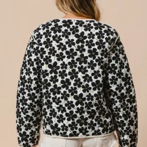 Daisy Flower Quilted Outer Jacket with Front Tie – Cozy & Stylish Cotton Outerwear for Women