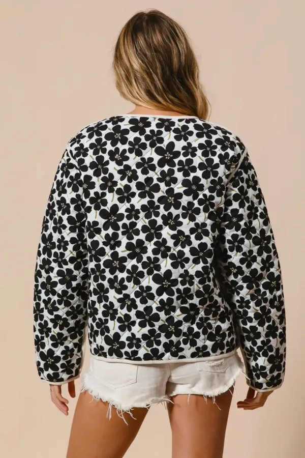 Daisy Flower Quilted Outer Jacket with Front Tie – Cozy & Stylish Cotton Outerwear for Women