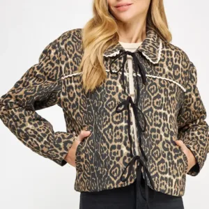 Quilted Padded Leopard Twill Jacket – Stylish & Warm Winter Outerwear for Women