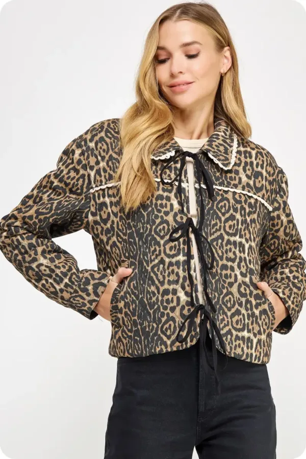 Quilted Padded Leopard Twill Jacket – Stylish & Warm Winter Outerwear for Women