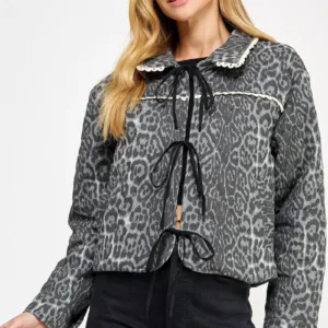 Quilted Padded Leopard Twill Jacket – Stylish & Warm Winter Outerwear for Women
