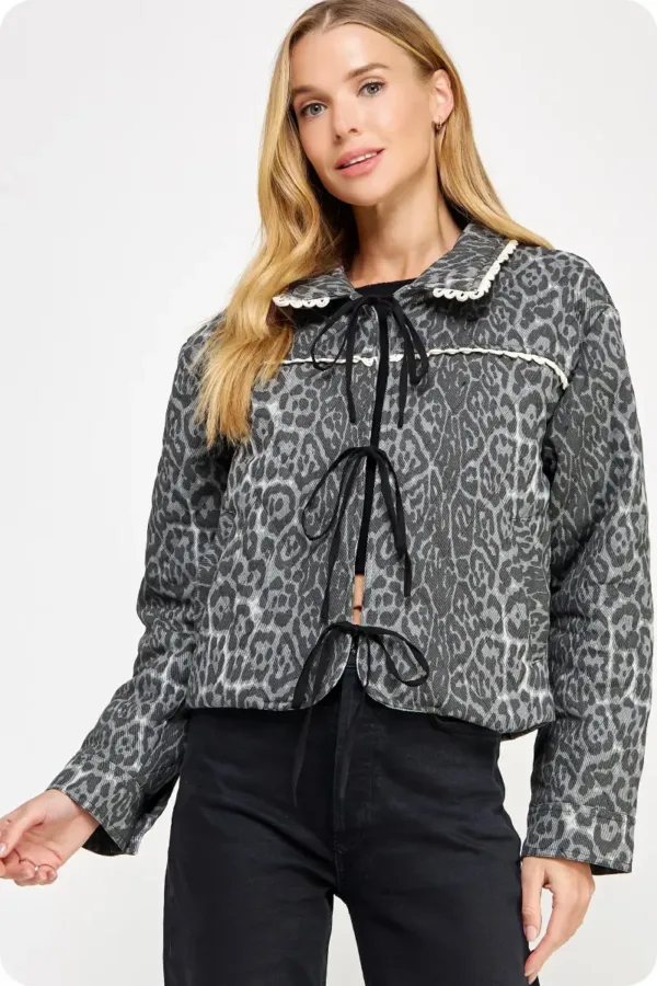 Quilted Padded Leopard Twill Jacket – Stylish & Warm Winter Outerwear for Women