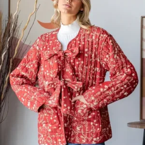 Quilted Oversize Jacket with Front Ribbon Tie – Cozy & Fashionable Winter Outerwear for Women