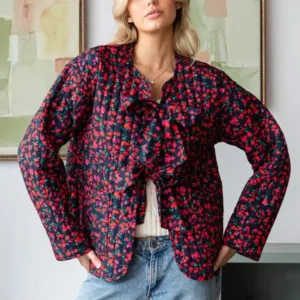 Quilted Oversize Jacket with Front Ribbon Tie – Cozy & Fashionable Winter Outerwear for Women