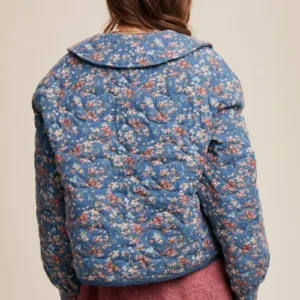 Floral Quilted Jacket with Cotton String Bow – Elegant & Cozy Outerwear for Women