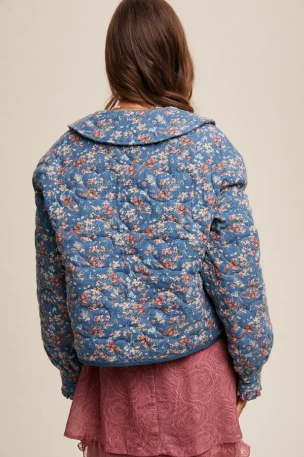 Floral Quilted Jacket with Cotton String Bow – Elegant & Cozy Outerwear for Women