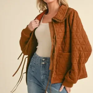 Wingtu Factory Quilted Jacket with Ruffled Detailing – Stylish and Warm Winter Outerwear for Women