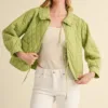 Ruffled Quilted Jacket – Stylish & Warm Cotton Puffer Coat with Feminine Detail Green