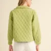 Ruffled Quilted Jacket – Stylish & Warm Cotton Puffer Coat with Feminine Detail Green