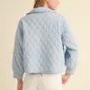 Ruffled Quilted Jacket – Stylish & Warm Cotton Puffer Coat with Feminine Detail Blue