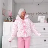 FC02111-03 Cotton Puffer Jacket with Bow Detail & Floral Print – Stylish Warm Winter Outerwear for Women