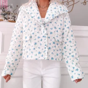 Blue Without You Jacket – Cozy Cotton Coat with Ruffled Detail & Functional Pockets