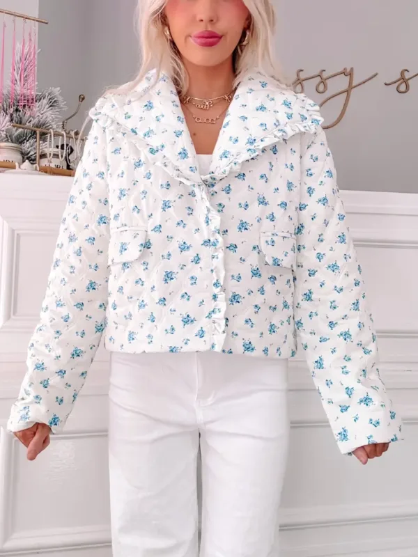 Blue Without You Jacket – Cozy Cotton Coat with Ruffled Detail & Functional Pockets