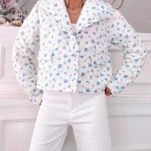 Blue Without You Jacket – Cozy Cotton Coat with Ruffled Detail & Functional Pockets