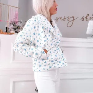 Blue Without You Jacket – Cozy Cotton Coat with Ruffled Detail & Functional Pockets