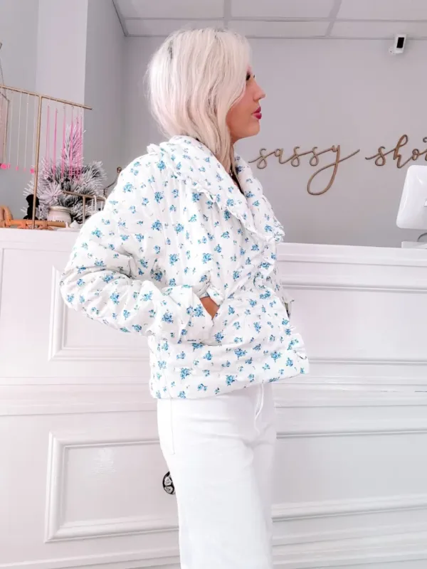 Blue Without You Jacket – Cozy Cotton Coat with Ruffled Detail & Functional Pockets