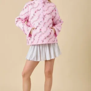 Breeze Half Snap Button Quilted Sweatshirt With Floral Print – Cozy Women’s Sweatshirt for Fall & Winter