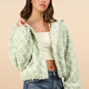 Oversized Fuzzy Fur Textured Knit Hoodie Jacket – Cozy Winter Hoodie for Women