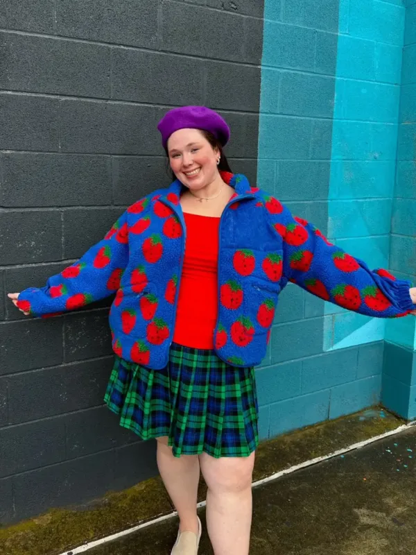 Berry Picking Sherpa in Blue – Cozy & Stylish Plush Jacket for Fall & Winter