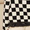 FC0287-04 Faux Leather Checker Sherpa Jacket – Trendy Plaid Fleece & Leather Contrast Jacket for Fall & Winter