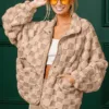 Wingtu Factory Faux Fur Checker Sherpa Buttoned Jacket – Cozy & Trendy Plaid Fleece Outerwear for Fall & Winter