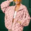 Wingtu Factory Faux Fur Checker Sherpa Buttoned Jacket – Cozy & Trendy Plaid Fleece Outerwear for Fall & Winter