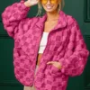 Wingtu Factory Faux Fur Checker Sherpa Buttoned Jacket – Cozy & Trendy Plaid Fleece Outerwear for Fall & Winter