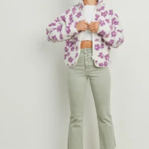 Fluffy Jacket Daisy Flower Pattern Fleece Sherpa – Cozy & Stylish Floral Fleece Jacket for Fall & Winter