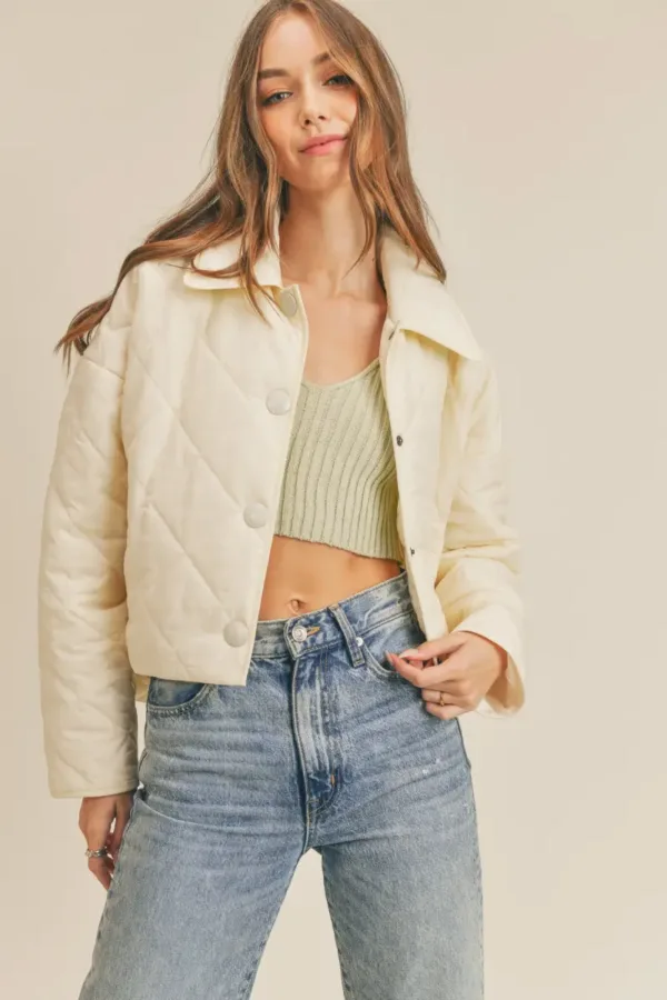 Cropped Quilted Puffer Jacket – Stylish & Warm Fall/Winter Outerwear for Women