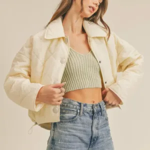 Cropped Quilted Puffer Jacket – Stylish & Warm Fall/Winter Outerwear for Women