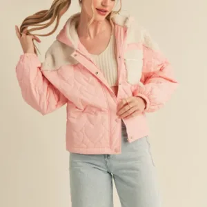 Mixed Media Puff Jacket with Hood – Stylish & Warm Women’s Winter Outerwear