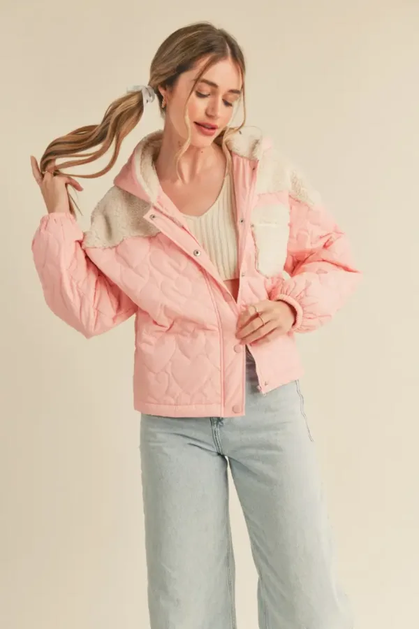 Mixed Media Puff Jacket with Hood – Stylish & Warm Women’s Winter Outerwear