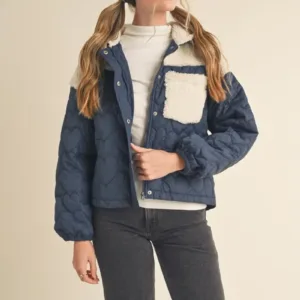Mixed Media Puff Jacket with Hood – Stylish & Warm Women’s Winter Outerwear