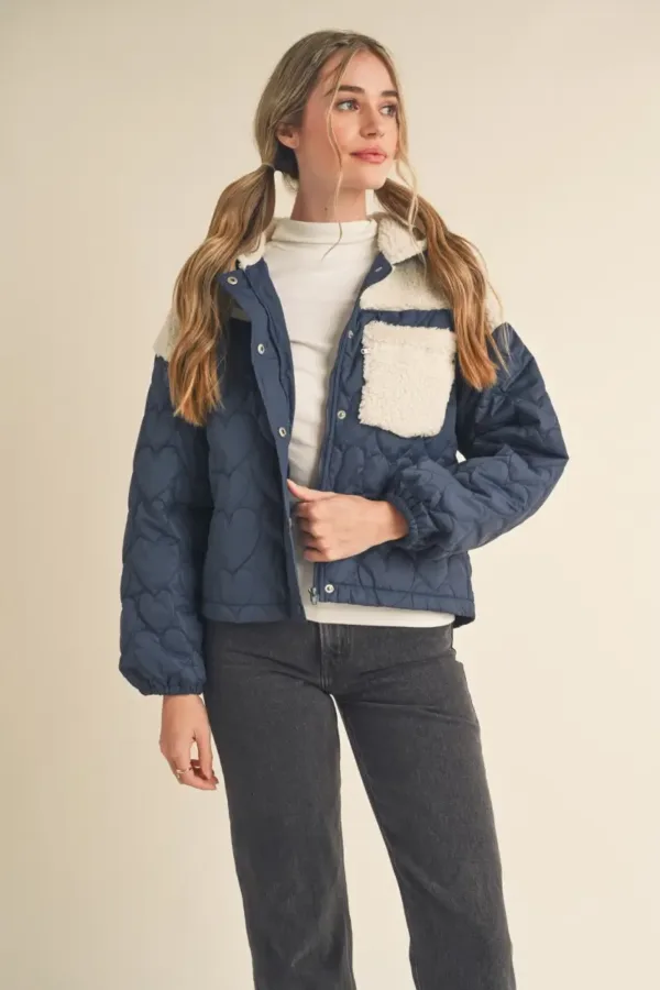 Mixed Media Puff Jacket with Hood – Stylish & Warm Women’s Winter Outerwear