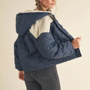 Mixed Media Puff Jacket with Hood – Stylish & Warm Women’s Winter Outerwear