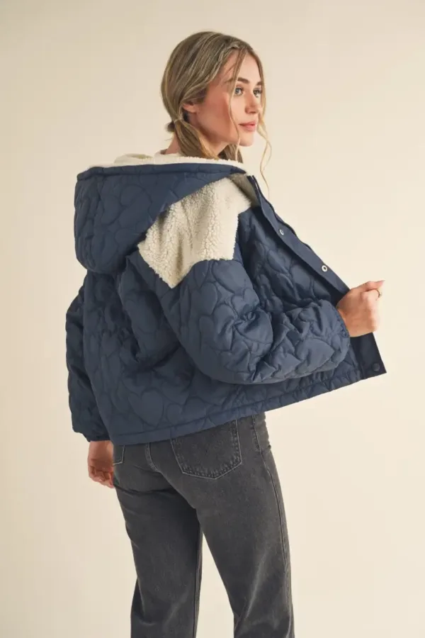 Mixed Media Puff Jacket with Hood – Stylish & Warm Women’s Winter Outerwear