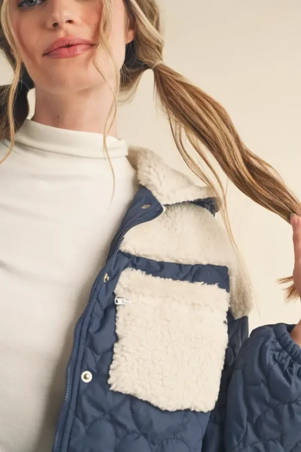 Mixed Media Puff Jacket with Hood – Stylish & Warm Women’s Winter Outerwear