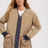 Button-Up Quilted Jacket – Stylish & Warm Winter Outerwear for Women Brown
