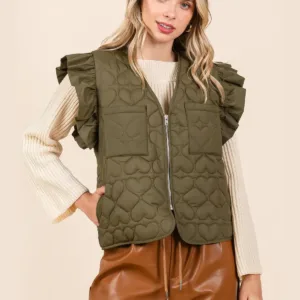 Short Sleeves Flutter Sleeve Quilted Outerwear Vest – Lightweight & Stylish Layering Piece for Women