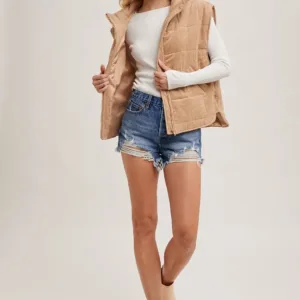 Corduroy Quilted Puffer Vest – Stylish & Warm Layer for Women