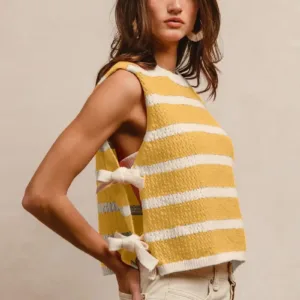 Color Block Stripes Side Tied Sweater Vest – Stylish & Cozy Knit Top for Women
