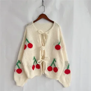 Cherry Knit Sweater Cardigan – Cozy & Chic Knitted Cardigan for Women