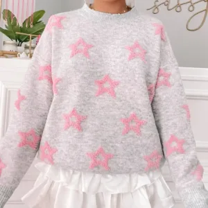Wingtu Factory Rewrite the Stars Sweater – Cozy Knit Pullover with Star Print for Women